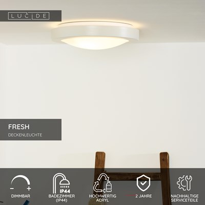 Lucide FRESH - Deckenleuchte Badezimmer - Ø 35 cm - 2xE27 - IP44 - Weiß